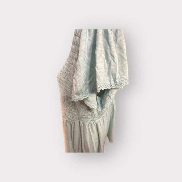 NWT Womens torrid 1 Aqua Light Blue Babydoll Cotton Crew Neck Smocked Bodice Top - Picture 11 of 14